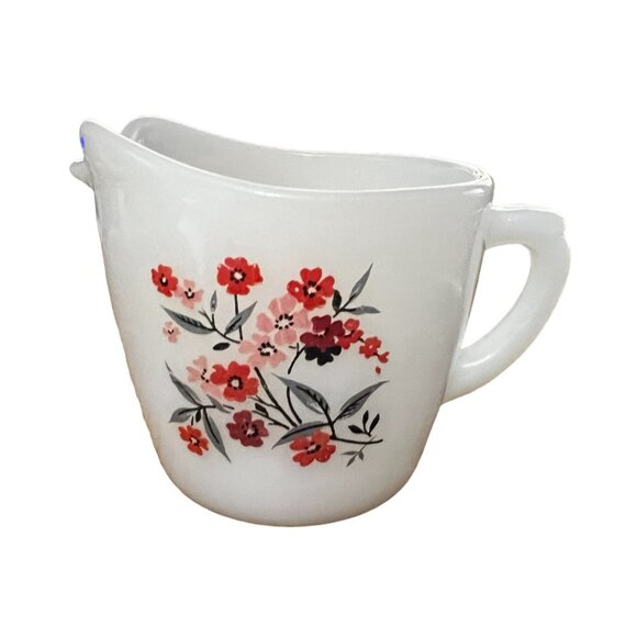 Fire King Vintage Ovenware Primrose Creamer Cup Style 3 Pink Floral Pattern Milk - Picture 1 of 8